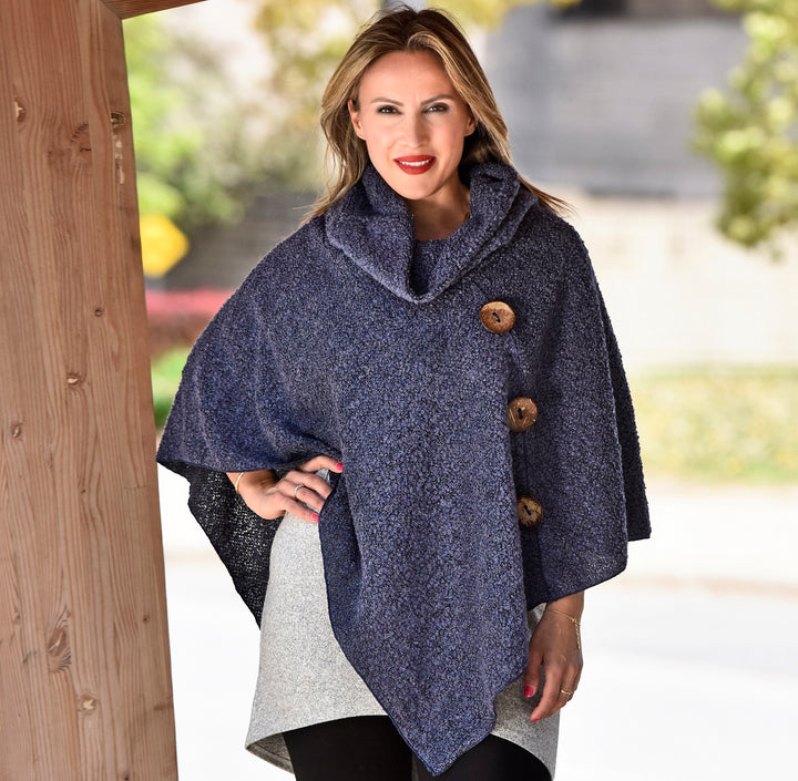 Buttoned Boucle Poncho