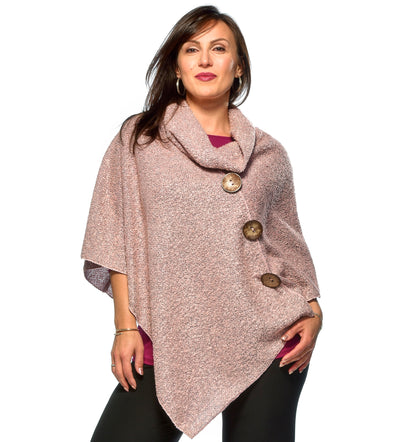 Buttoned Boucle Poncho
